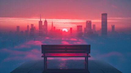 Citys Twilight, The Urban Skyline Illuminated by the Setting Sun