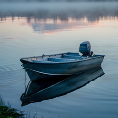 Naklejka premium An Aluminum Bass fishing boat at dusk 