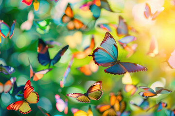 Obraz na płótnie Canvas A vibrant and joyful background filled with a variety of colorful butterflies