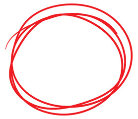 Red circle line hand drawn. Highlight hand drawing circle isolated on white background. Round handwritten circle. For marking text, note, mark icon, number, marker pen, pencil and text check, vector