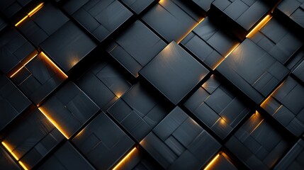 This image displays a 3D render of a pattern consisting of black geometric shapes with glowing orange edges