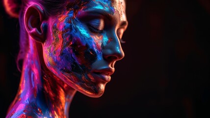 Artistic Portrait of Woman with Vibrant Body Paint. Wallpaper , tattoo