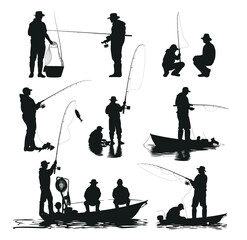 silhouettes of fishing