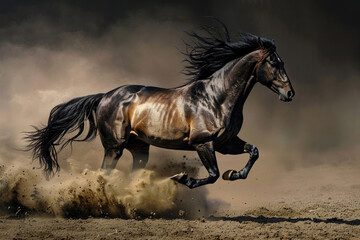 A powerful horse captured in mid-gallop, exuding energy and grace