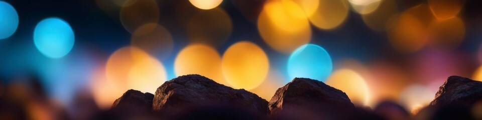 Abstract colorful illustration rocks on blurred bokeh background for social media banner, website and for your design, place for text

