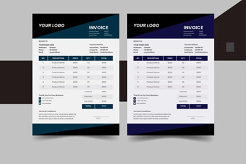 A Modern Minimal Invoice Layout and Business invoice form template. Invoicing quotes, money bills or price invoices and payment agreement design templates. Tax form, bill graphic or payment receipt 