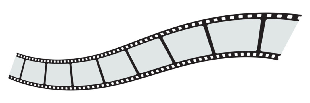 Cinema icon for concept design. Video camera simple icon. Cinema frame. Movie film reel. Black ticket icon. Drink element. Vector photo booth icon. Curved film strip icon.