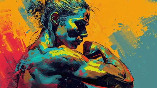 Athletic Woman with Dynamic Paint Splashes Illustration , Gym , fitness , bodybuilder , Wallpaper