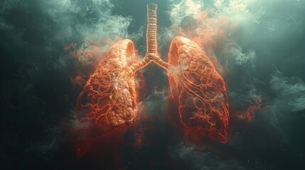 Pollution's Impact on Human Health: Lungs in Smoke Concept Generative AI - obrazy, fototapety, plakaty