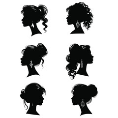 Vintage Barber Shop Logos: Stylish Vector Hairstyles of woman for Your Design.	