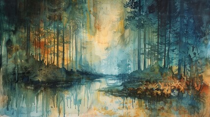 Obraz na płótnie Canvas Abstract Watercolor Interpretation of Forest with Layered Hues Generative AI
