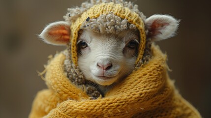 Obraz premium Anthropomorphic Baby Sheep in Human Clothes Generative AI