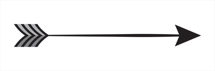 One long smooth straight thin bow arrow silhouette. Vector file illustration.