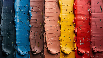 Coulures de peinture en couleur, texture grumeleuse pour des tâches de peinture étalées à la spatule - obrazy, fototapety, plakaty