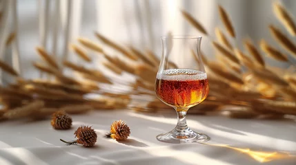 Poster Bière à l'orge et au sarrasin (blé noir) : bière ambrée de producteur, alcool traditionnel de France © Leopoldine