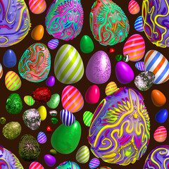 Happy Easter, greeting card design, 3d Easter eggs, seamless pattern