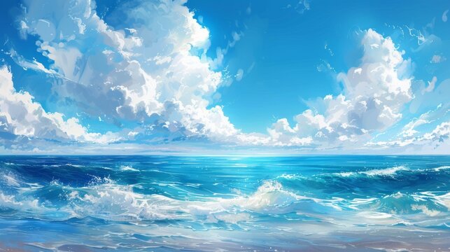 Painted Seascape with Sky Colors Generative AI