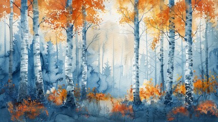 Serene Birch Trees Watercolor Painting Generative AI