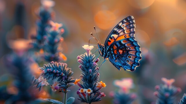Macro Butterfly on Flower Bloom Generative AI