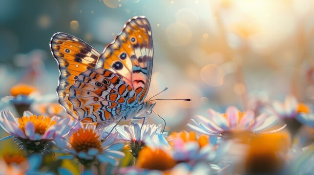 Butterfly on Vibrant Spring Wildflowers Generative AI