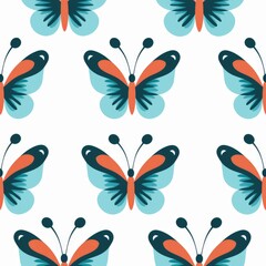 Blue and Orange Butterfly Pattern on White Background