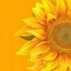 Stunning Orange Sunflower Illustration with Hyper-Detailed Style - This illustration showcases a beautiful sunflower in a stunning orange background with a bright yellow center and hyper-detailed styl