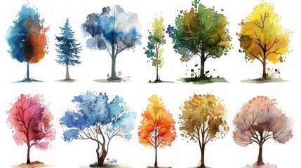 Hand-Painted Watercolor Tree Illustration on White Background Generative AI