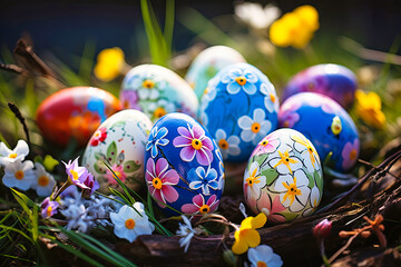 Colorful Easter Eggs in Grass