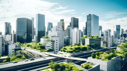 Spectacular View of Modern Urban Architecture: Urban Landscape with Mid-rise and High-rise Buildings - obrazy, fototapety, plakaty