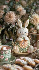 Easter Bunny Cookie Amidst Floral Decor