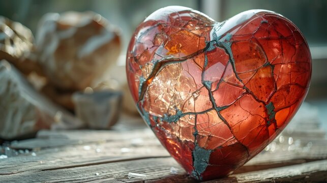 Concept of a Broken Heart with Cracks and Copy Space Generative AI