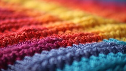 Fototapeta premium Rainbow Element Crocheted in Pride Colors with Selective Focus Generative AI
