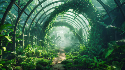 Botanical Journey, The Lush Pathways of Natures Own Greenhouse, A World of Plants and Light - obrazy, fototapety, plakaty
