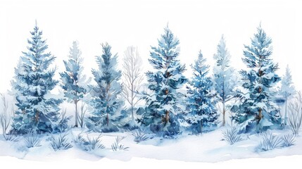 Snow-Covered Spruces Watercolor Illustration Generative AI