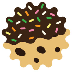 Chocolate chip cookies coated with chocolate and sugar flake cartoon. Vector illustration.