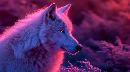 AI Generated Arctic Wolf neon Color photo