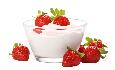 Bowl of creamy whipped delight with a burst of fresh strawberries, cut out
