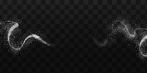 Glittering stars with golden shimmering swirls, shiny glitter design. Magical motion, sparkling lines on a black background.