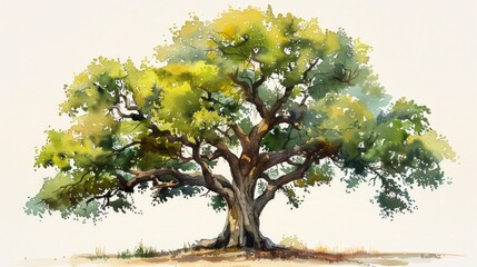 Majestic Oak Tree Watercolor Illustration Generative AI