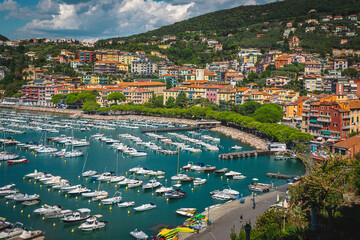 Spectacular harbor and colorful seaside buildings in Lerici, Italy