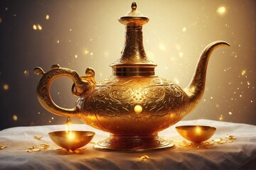 Golden shiny Aladdin lamp