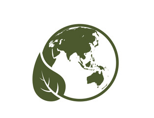 eco world icon. earth eastern hemisphere. eco friendly and sustainable ecosystem image. Asia, Far East and Australia