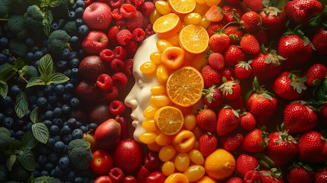 Energetic Vegetarian: Silhouette of a Man Formed by Fruits and Vegetables Generative AI