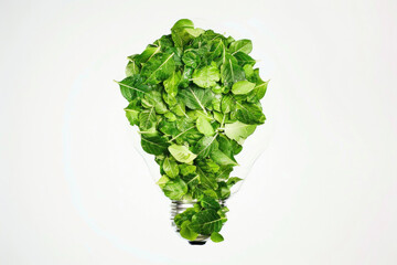 An eco-friendly lightbulb crafted from fresh leaves