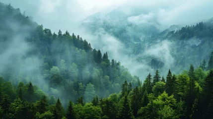 Fotobehang Stunning Landscape of Trees in the Mountains Generative AI © Alex