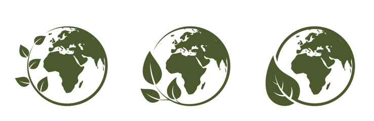eco world icons. eastern hemisphere of the earth. environment, sustainable and ecosystem illustrations. vector images