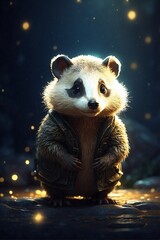Little Cute Badger Cub Standing in the Dark