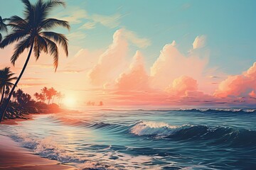 Summer holiday vacation and sunny tropical beach tree background with travel concept - Powered by Adobe