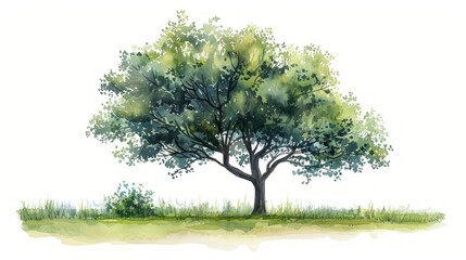 Fototapeta premium Watercolor Side View of Tree on White Background for Landscape and Architecture Generative AI