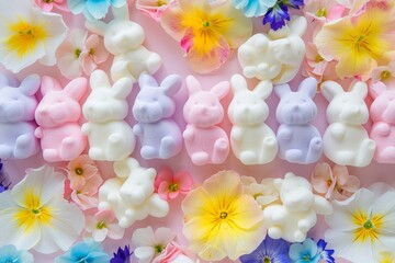 A Colorful Array of Bunny-Shaped Easter Marshmallows Nestled Amongst Spring Flowers, Bringing Joy and Sweetness to the Holiday Table